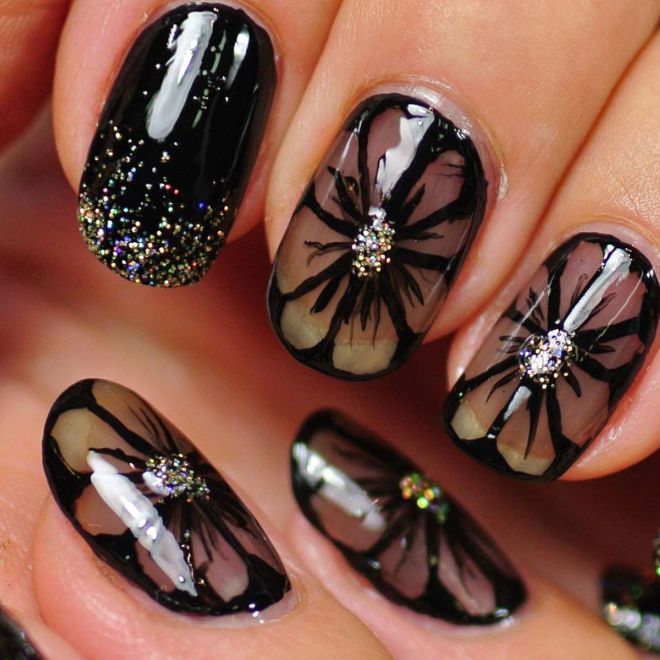 Black manicure with pattern two