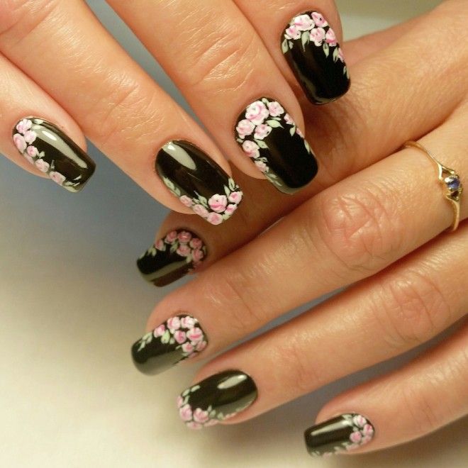 Black manicure with pattern three