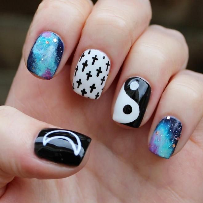 Black manicure with pattern four