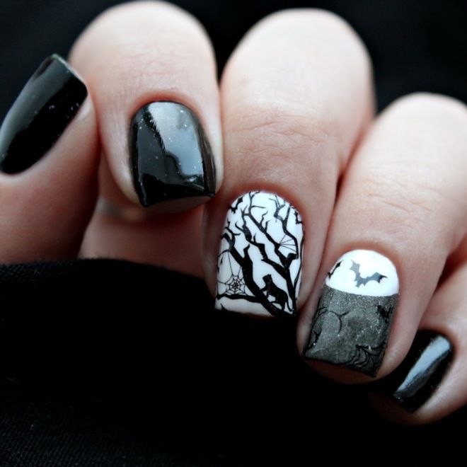Black manicure for short nails three