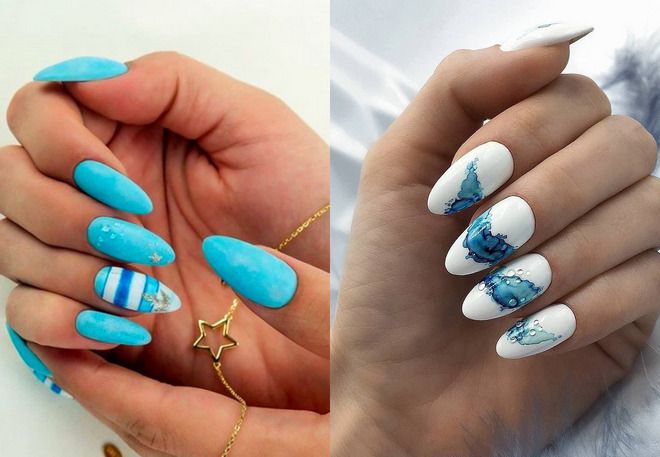 marine-style manicure for long nails
