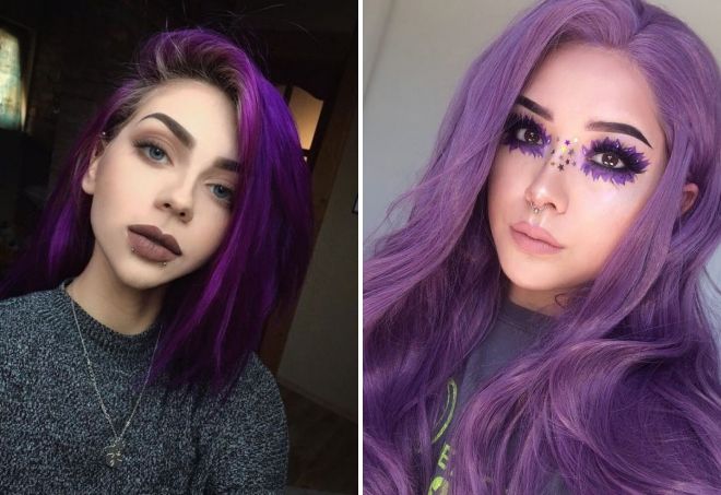 макияж к фиолетовым волосам