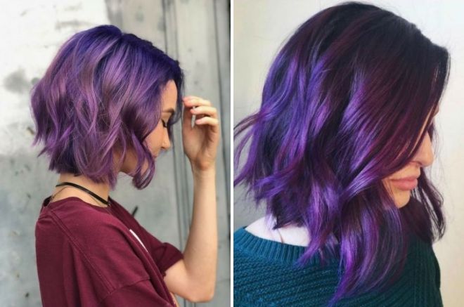 фиолетовые волосы каре