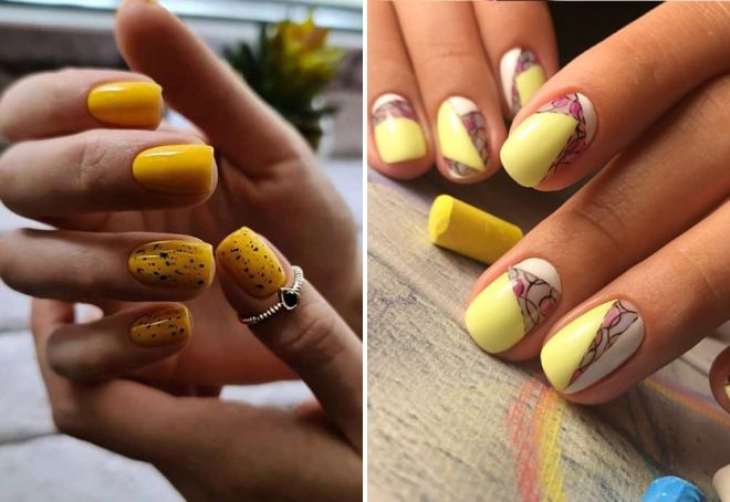 yellow spring manicure for short nails