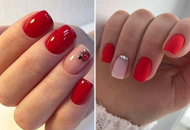 red spring manicure for short nails