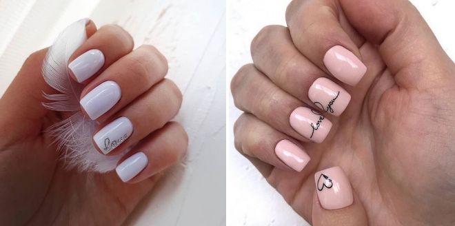 summer manicure for short nails with inscriptions