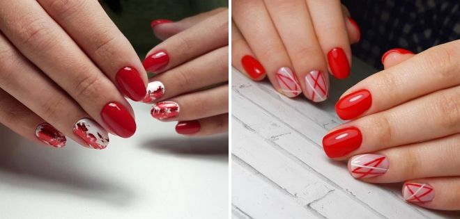 short nails red design