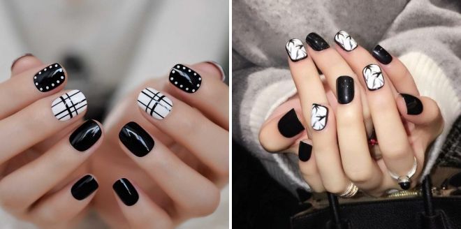 black and white short nail design