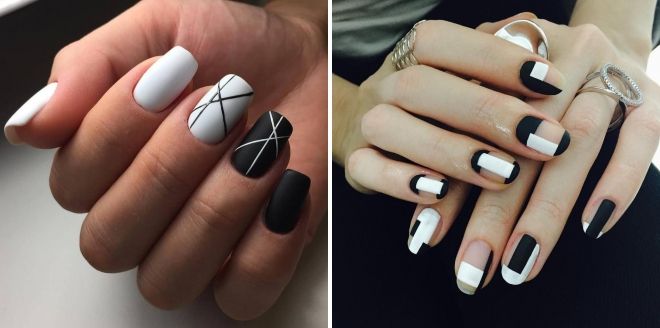 black and white manicure for summer with short nails