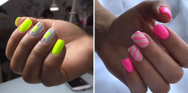 trendy neon manicure for short nails