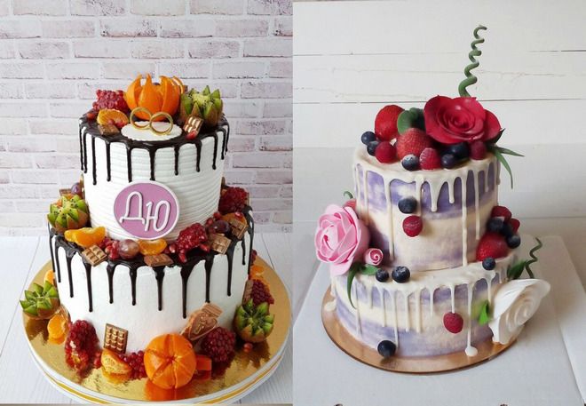 двухъярусный свадебный торт с фруктами