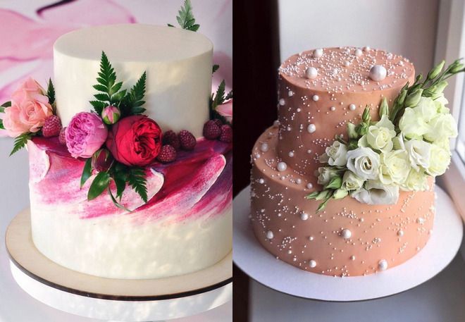 двухъярусные свадебные торты с цветами