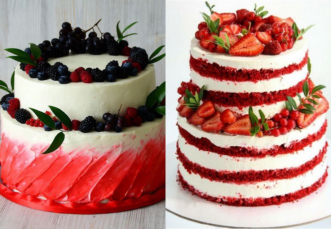 свадебный двухъярусный красно белый торт