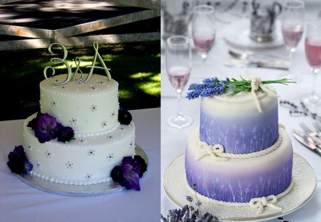 двухъярусный фиолетовый свадебный торт