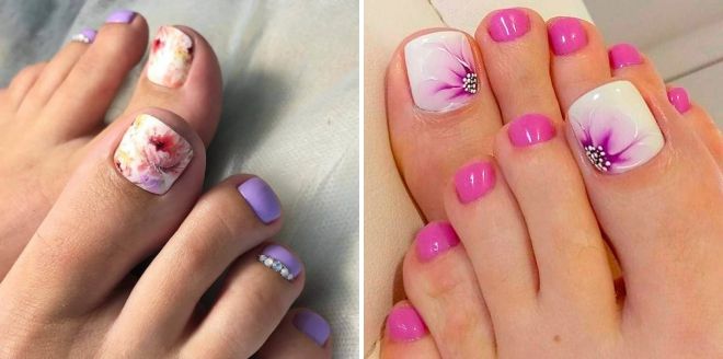 summer pedicure with floral pattern