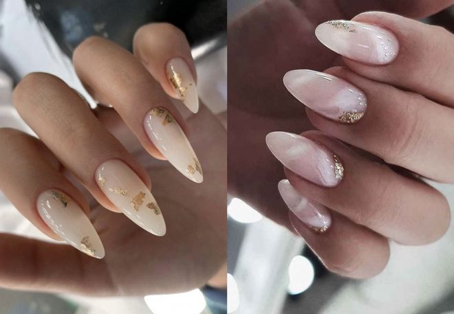 nude nails with almond design
