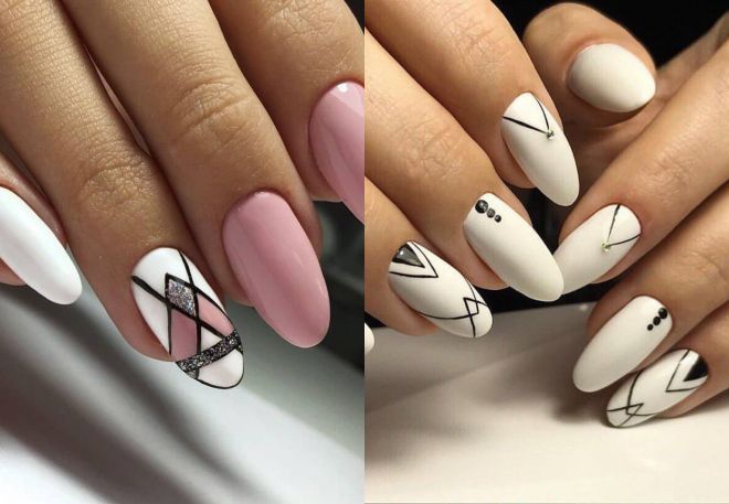 almond stripe nail design