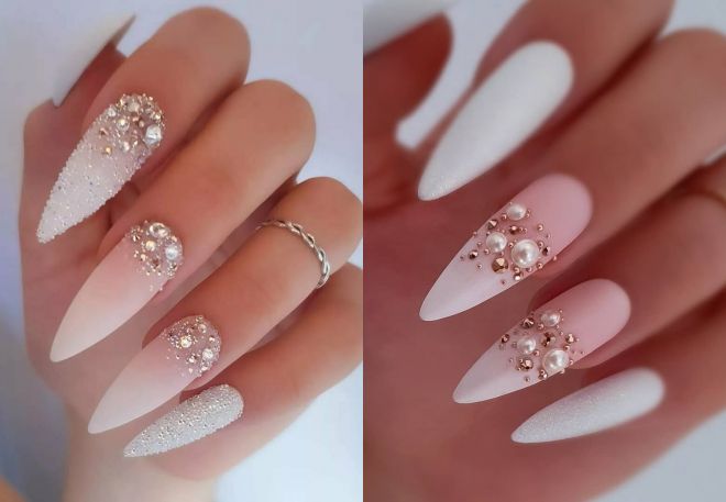 almond nail design for wedding bride