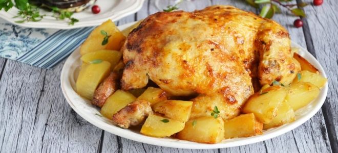 Курица в духовке на соли с картошкой