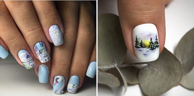 watercolor on nails winter design