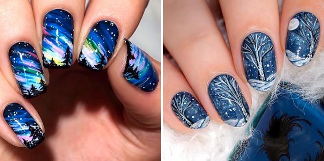 winter forest nail design