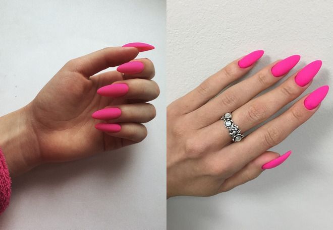 bright summer almond manicure 2022 pink