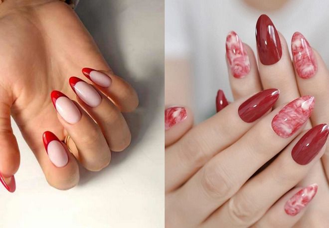 summer red almond manicure