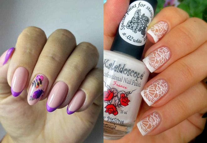 summer manicure french with stamping design