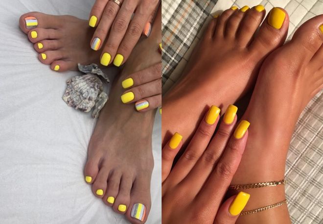 yellow manicure and pedicure