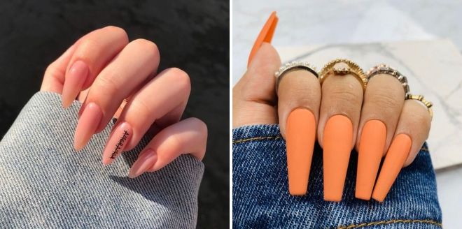 fashionable monochromatic manicure for long nails