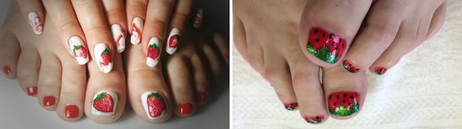 summer pedicure with strawberries