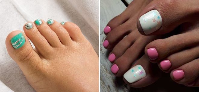 summer pedicure with stickers
