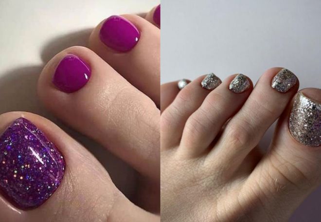fashionable pedicure 2022 with sequins for summer