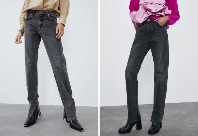 прямые джинсы с боковыми разрезами