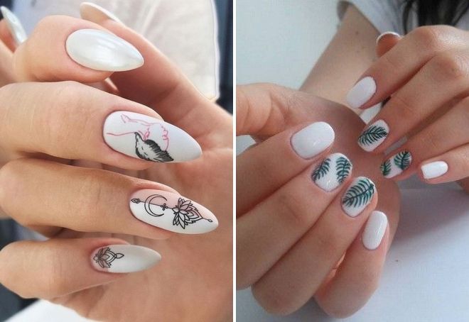 white summer manicure with design