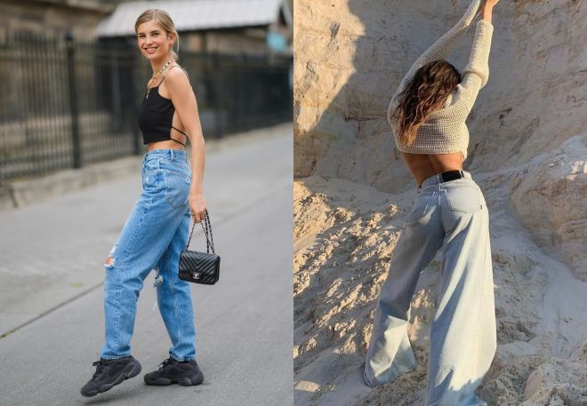 широкие женские модные джинсы