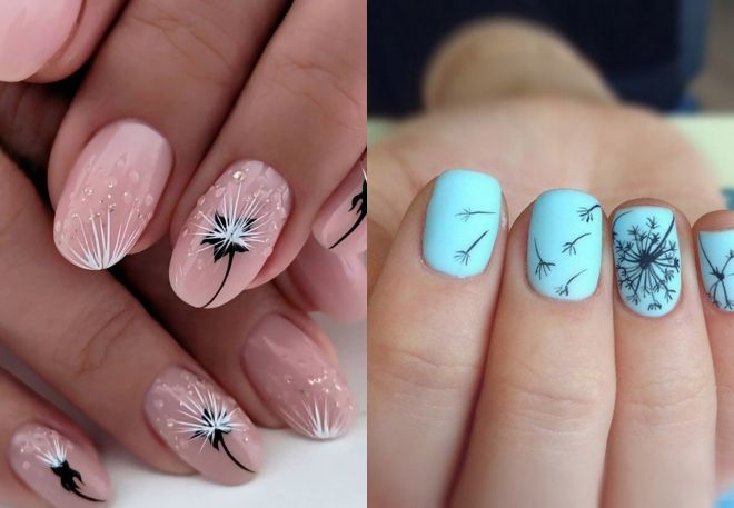 summer manicure with dandelions