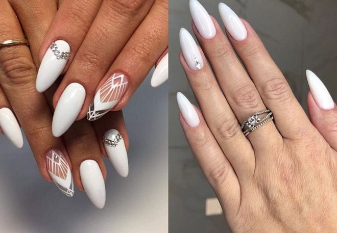 white summer manicure on almond shape