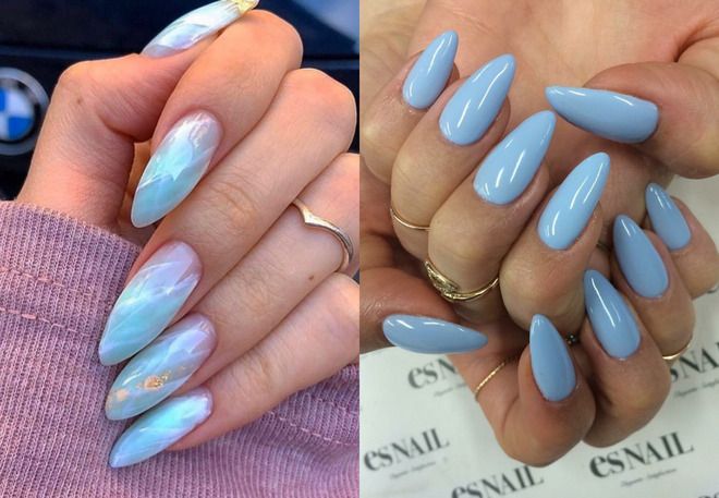 blue summer manicure on almond shape