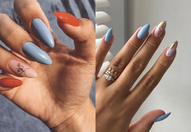 summer calm manicure for long almond-shaped nails