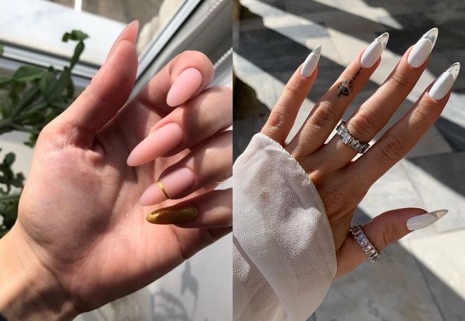summer manicure on long almonds