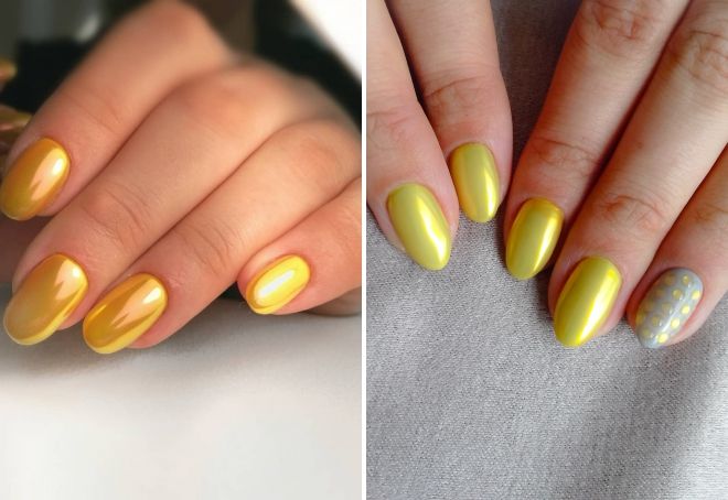 yellow manicure with rubbing