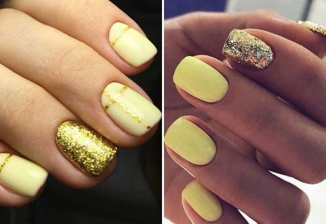 yellow glitter nails