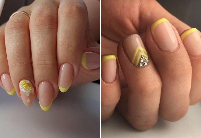 yellow french with nail design