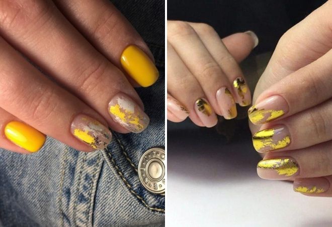 yellow foil manicure