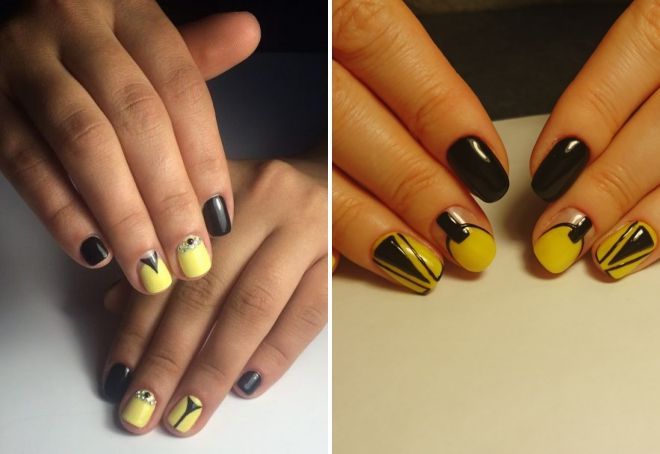 yellow and black nail design