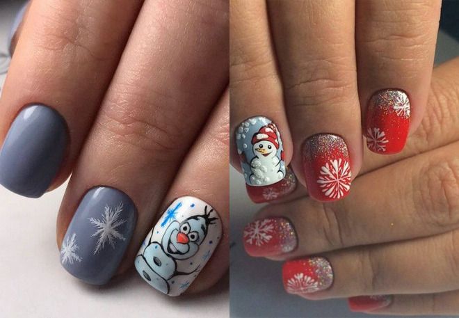 New Year's manicure with a snowman