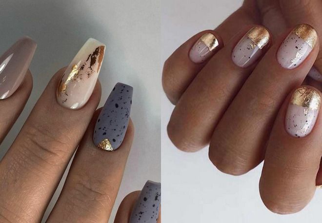 new summer manicure 2022 with gold foil
