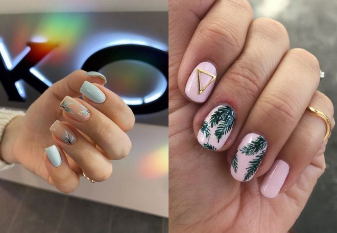 summer manicure with leaves