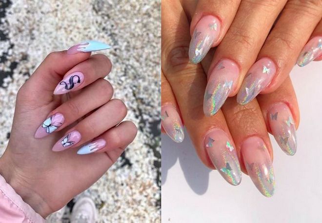 cute summer manicure 2022 with butterflies